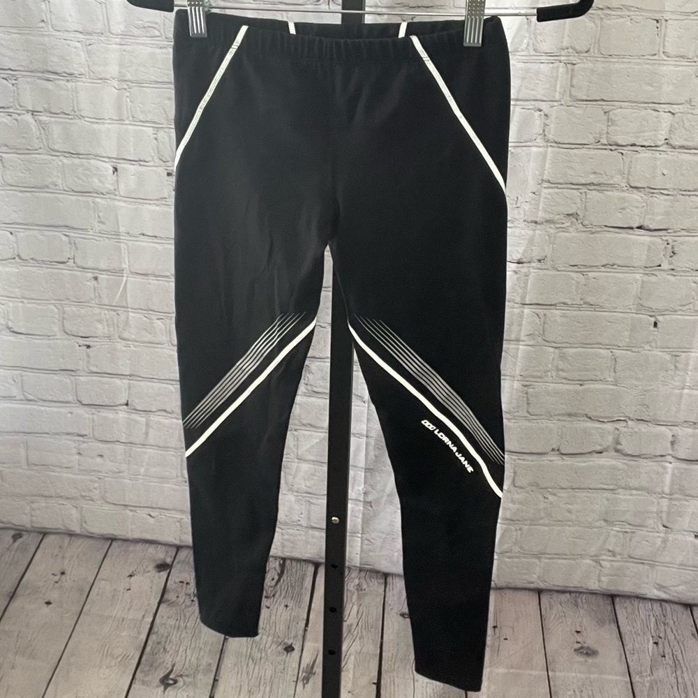 Lorna Jane Black Elastic Waistband Leggings with Silver Stripe Detail Size Small